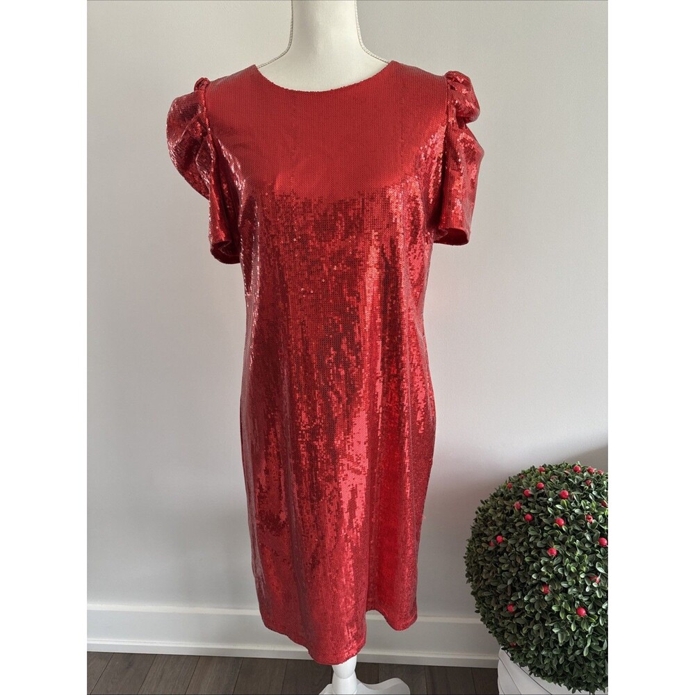 Shelby Nites Red Women Sequins Shift Dress size 14
